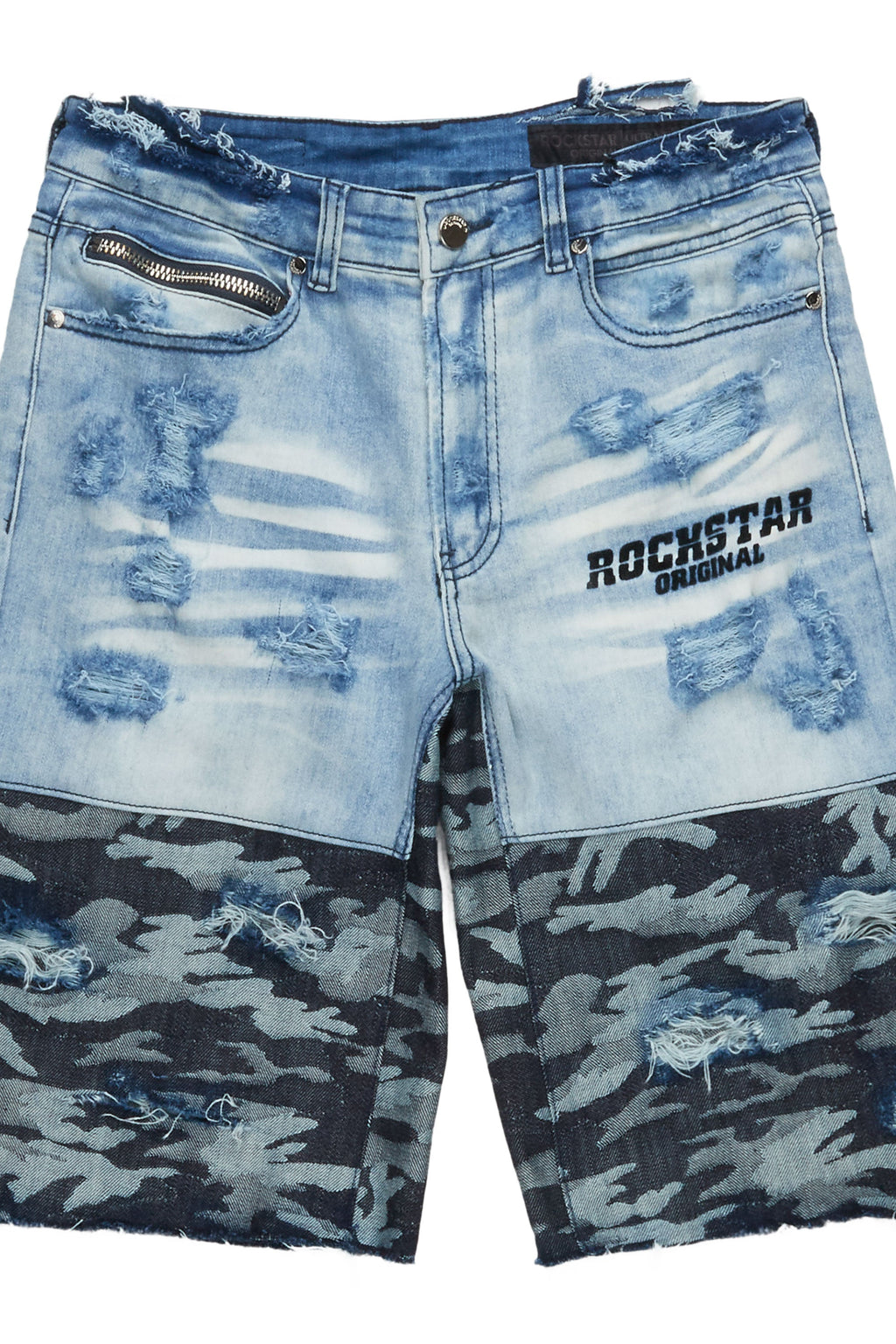 Santigo Blue/Grey Camo Camo Patchwork Denim Short