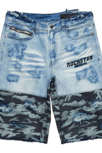 Santigo Blue/Grey Camo Camo Patchwork Denim Short