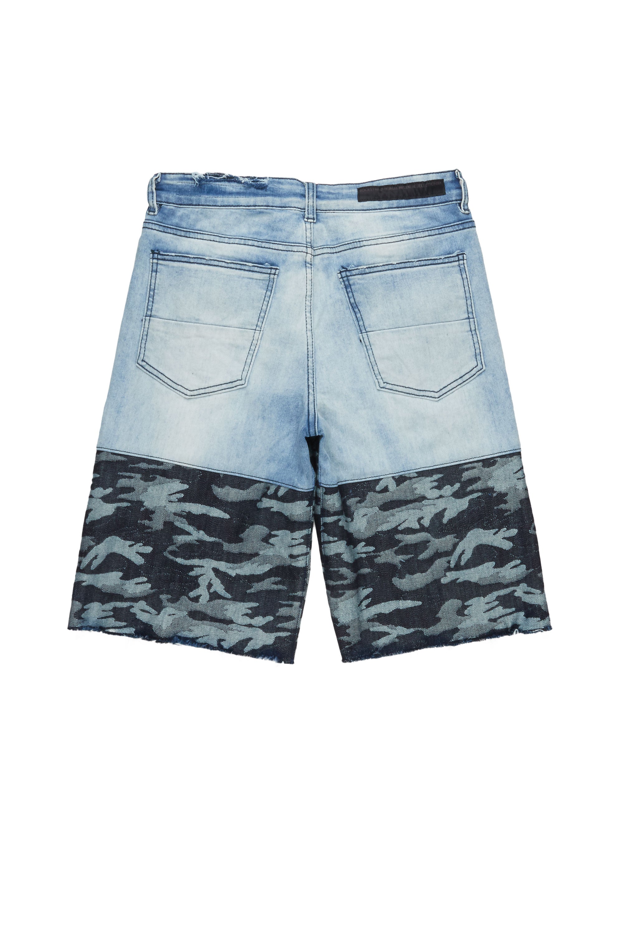 Santigo Blue/Grey Camo Camo Patchwork Denim Short