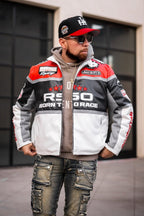 Balint Red/White Leather Moto Jacket
