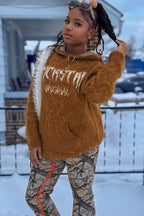 Girls Andreas Brown Graphic Knit Hoodie