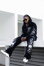 Toshio Black Stacked Flare Knitted Mohair Track Set