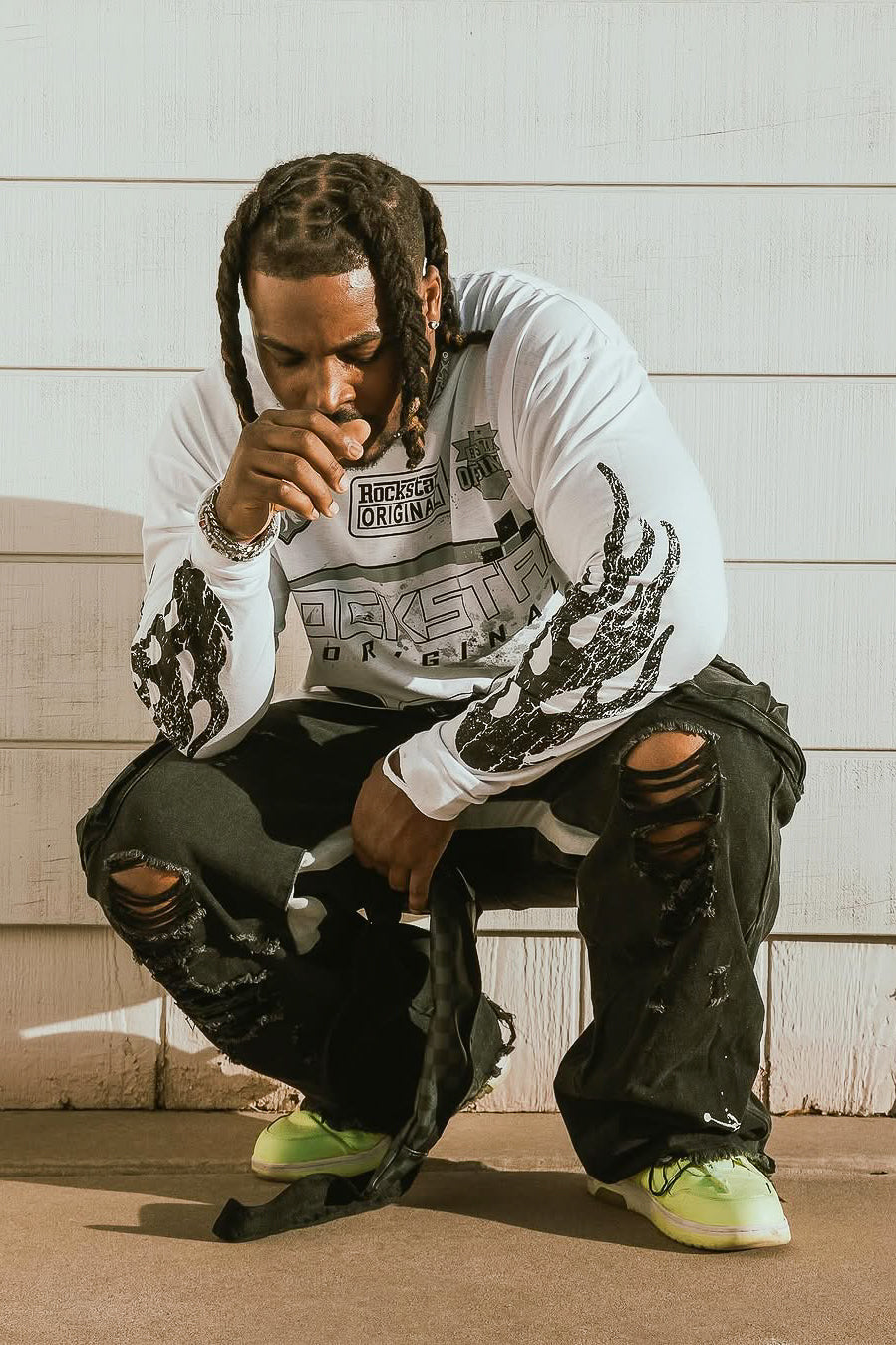 Amos White/Black Long Sleeve Graphic T-Shirt