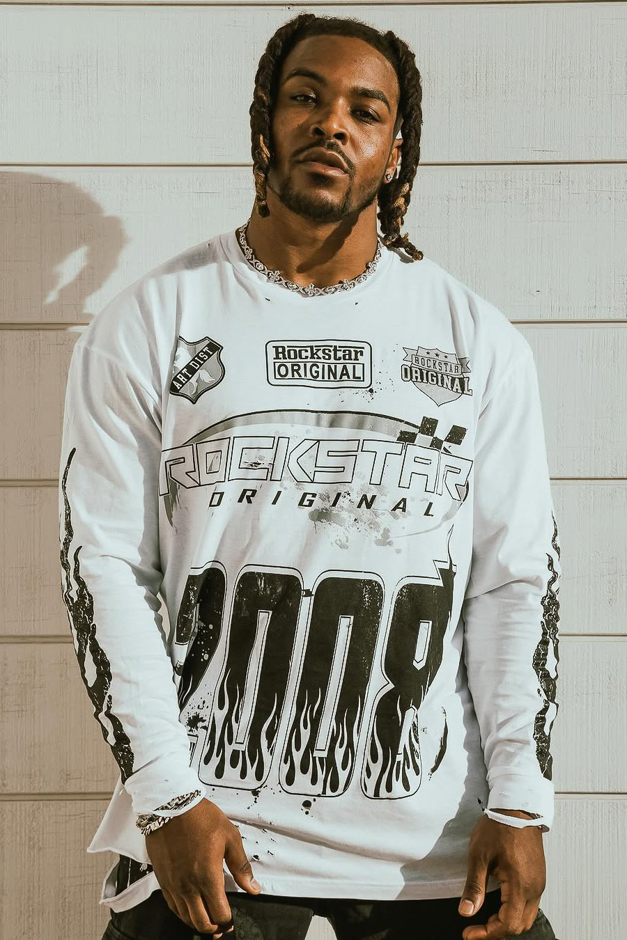 Amos White/Black Long Sleeve Graphic T-Shirt