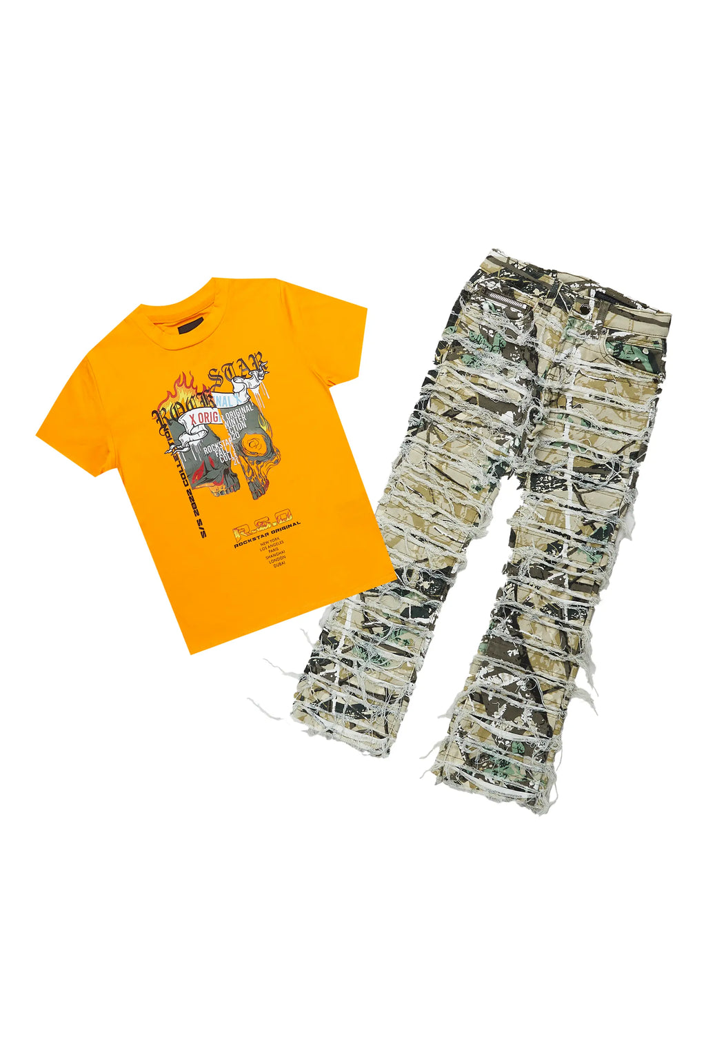 Boys Tyler Orange T-Shirt/Stacked Flare Jean Set