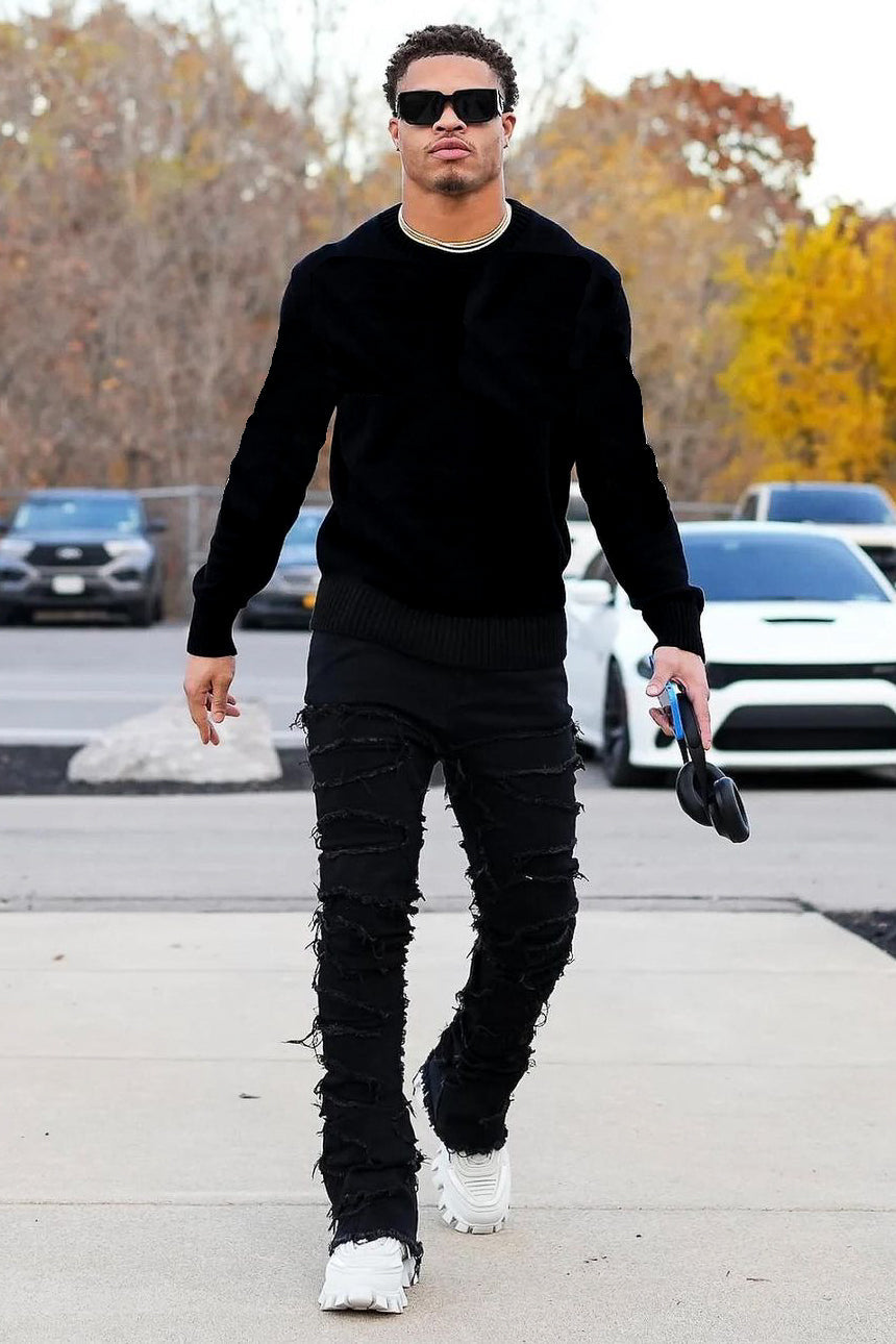 Shake Black Stacked Flare Jean