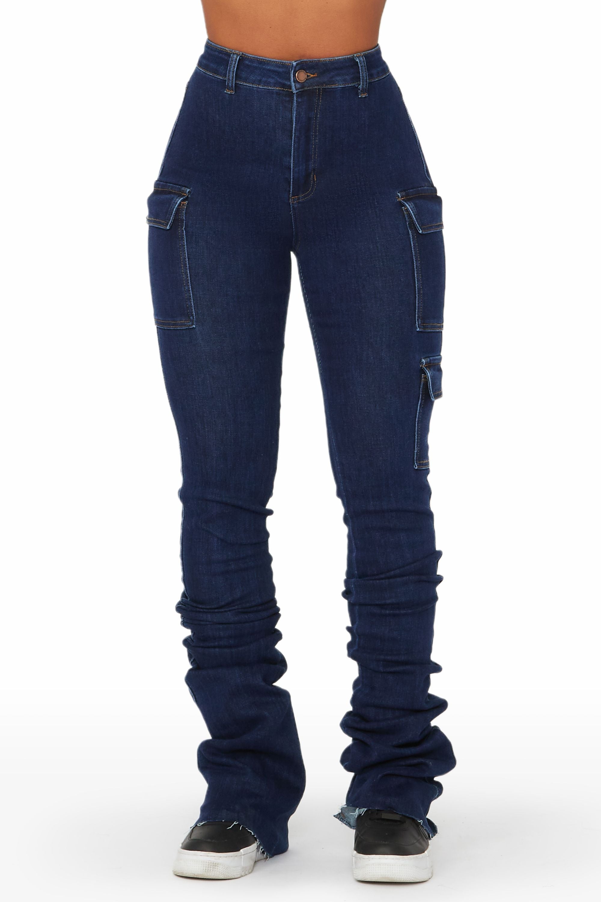 Vixen Dark Wash Cargo Super Stacked Jean