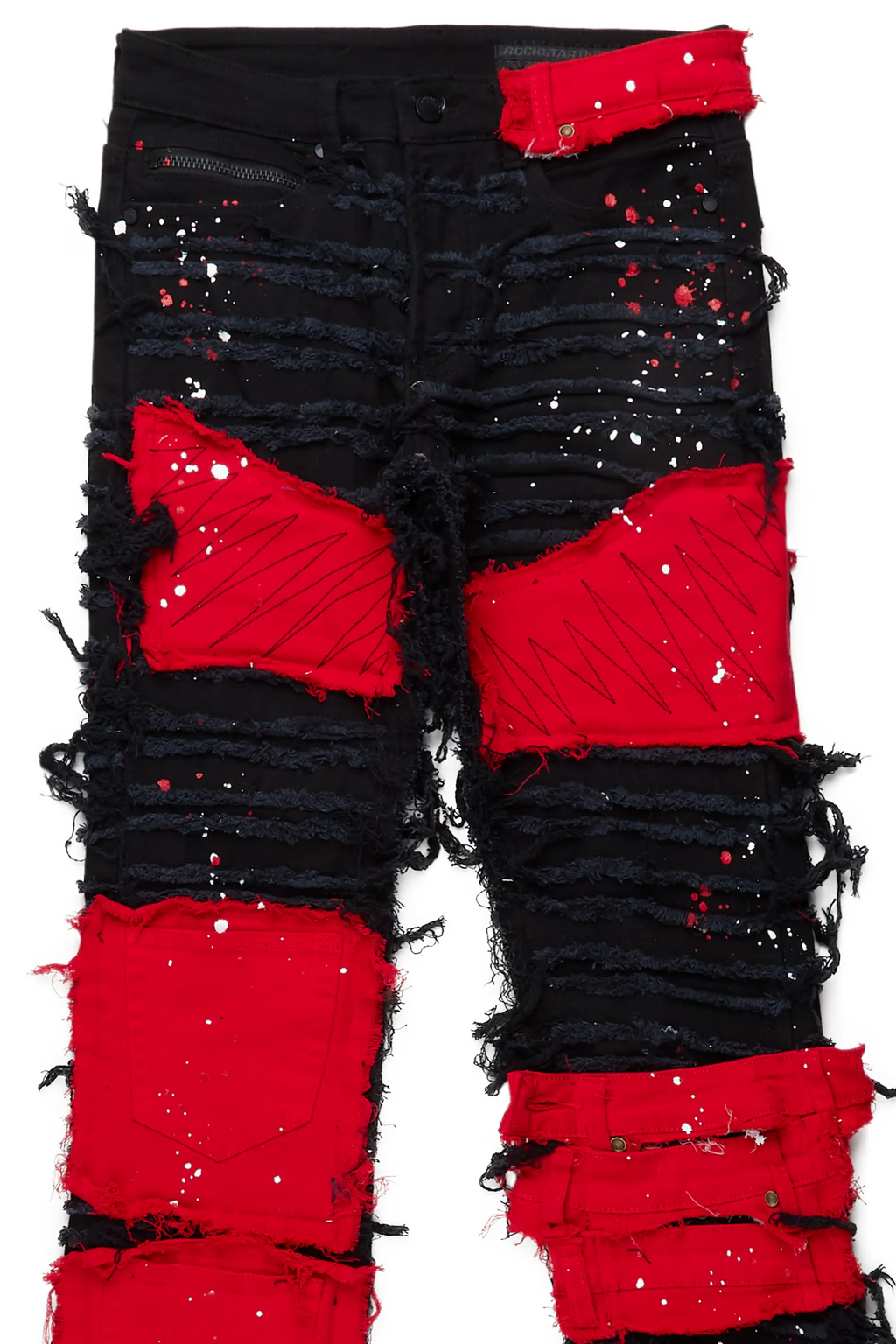 Vadim Black/Red Patchwork Stacked Flare Jean