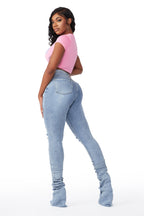 Playing Games Light Wash Distressed Super Stacked Jean
