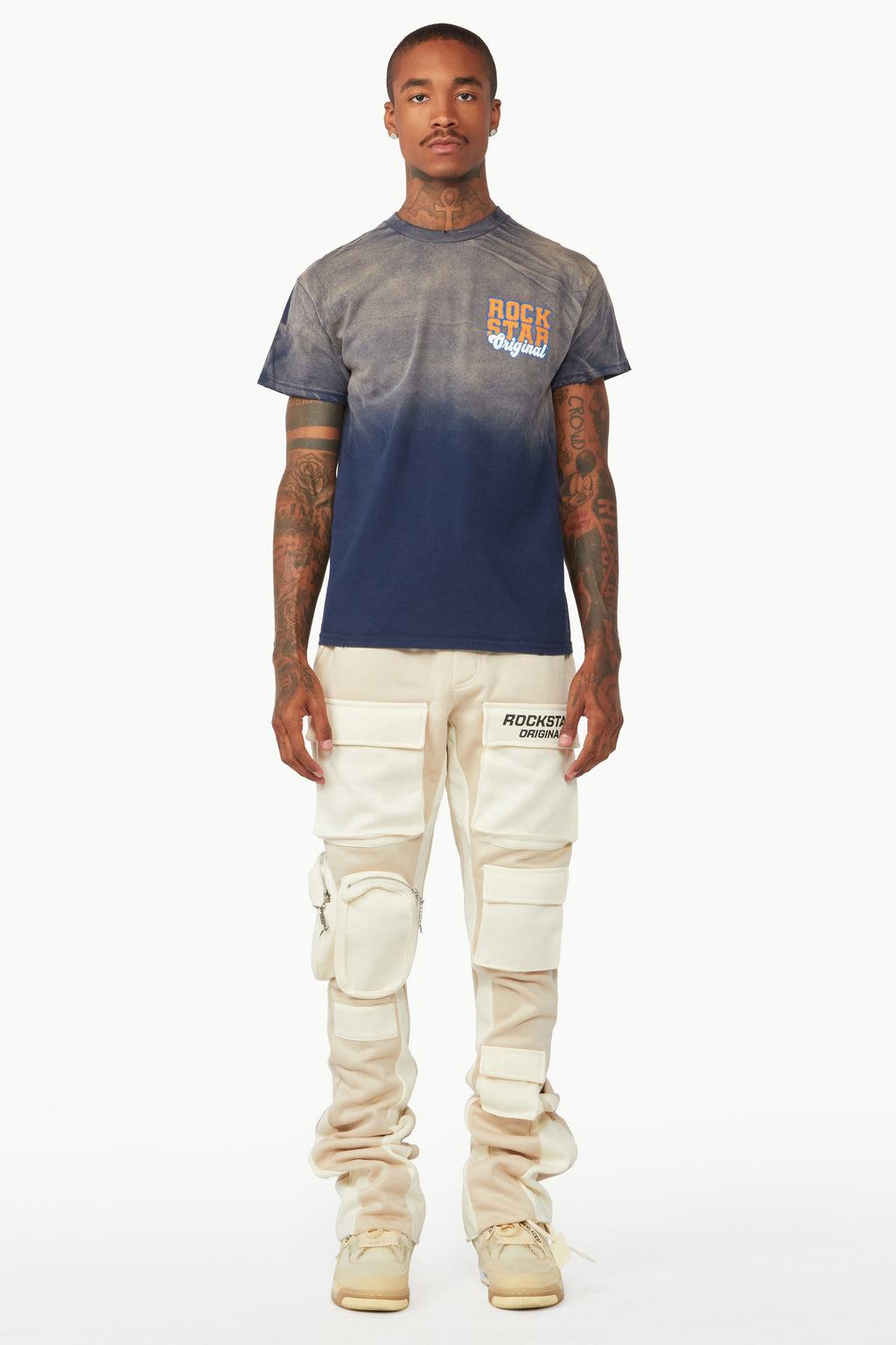 Noriko Beige/Ivory Stacked Flare Track Pant