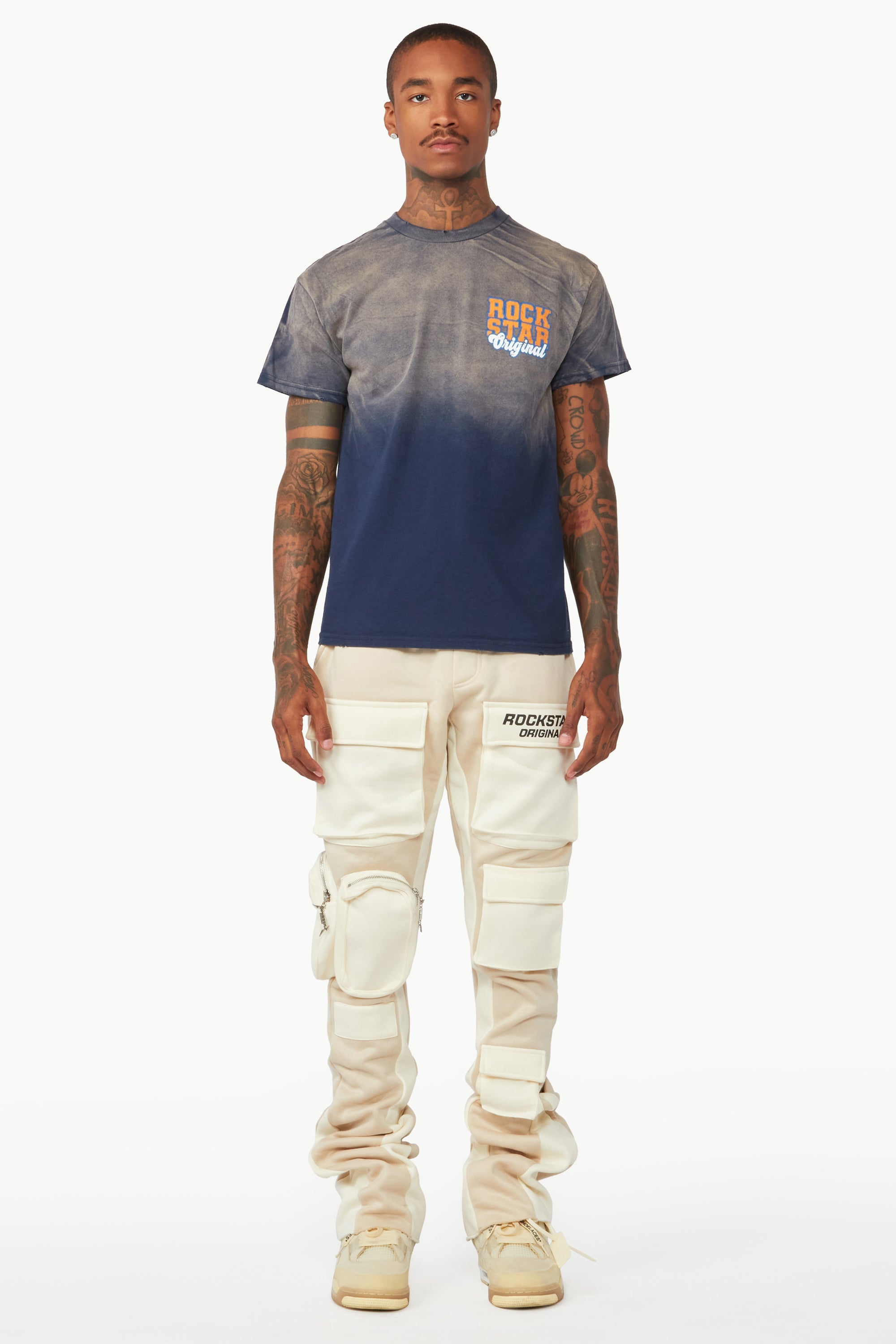 Noriko Beige/Ivory Stacked Flare Track Pant