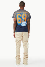 Noriko Beige/Ivory Stacked Flare Track Pant