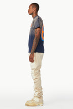 Noriko Beige/Ivory Stacked Flare Track Pant