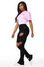 Sheana Black Distressed Super Stacked Jean