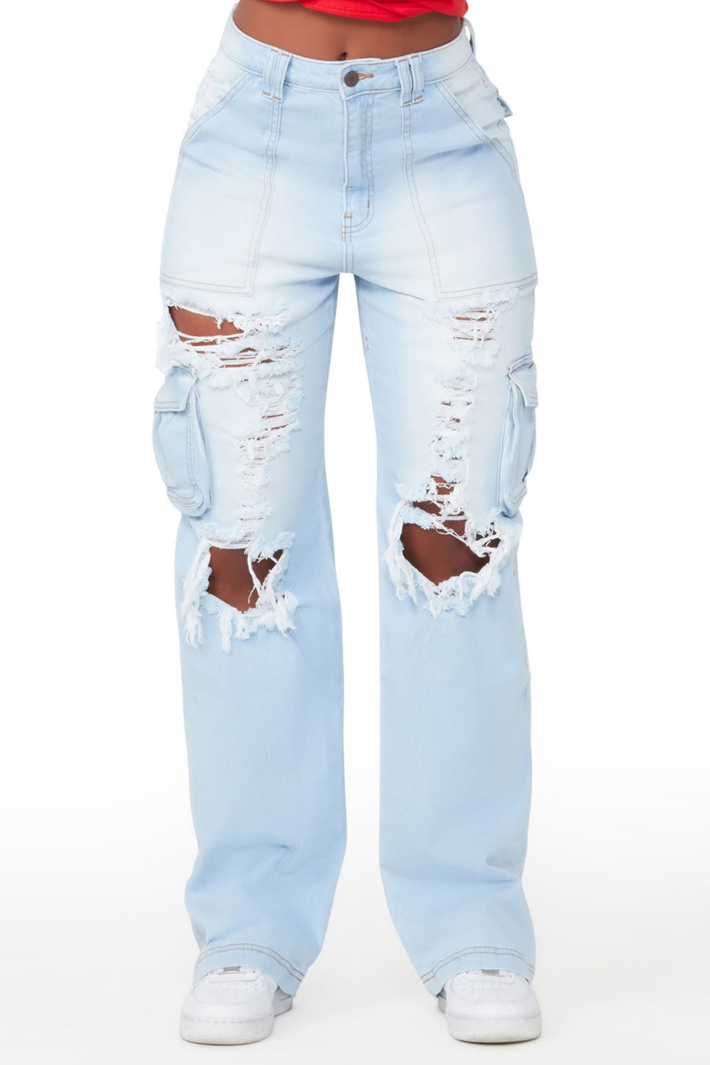 Ximena Light Wash Distressed Wide Leg Jean