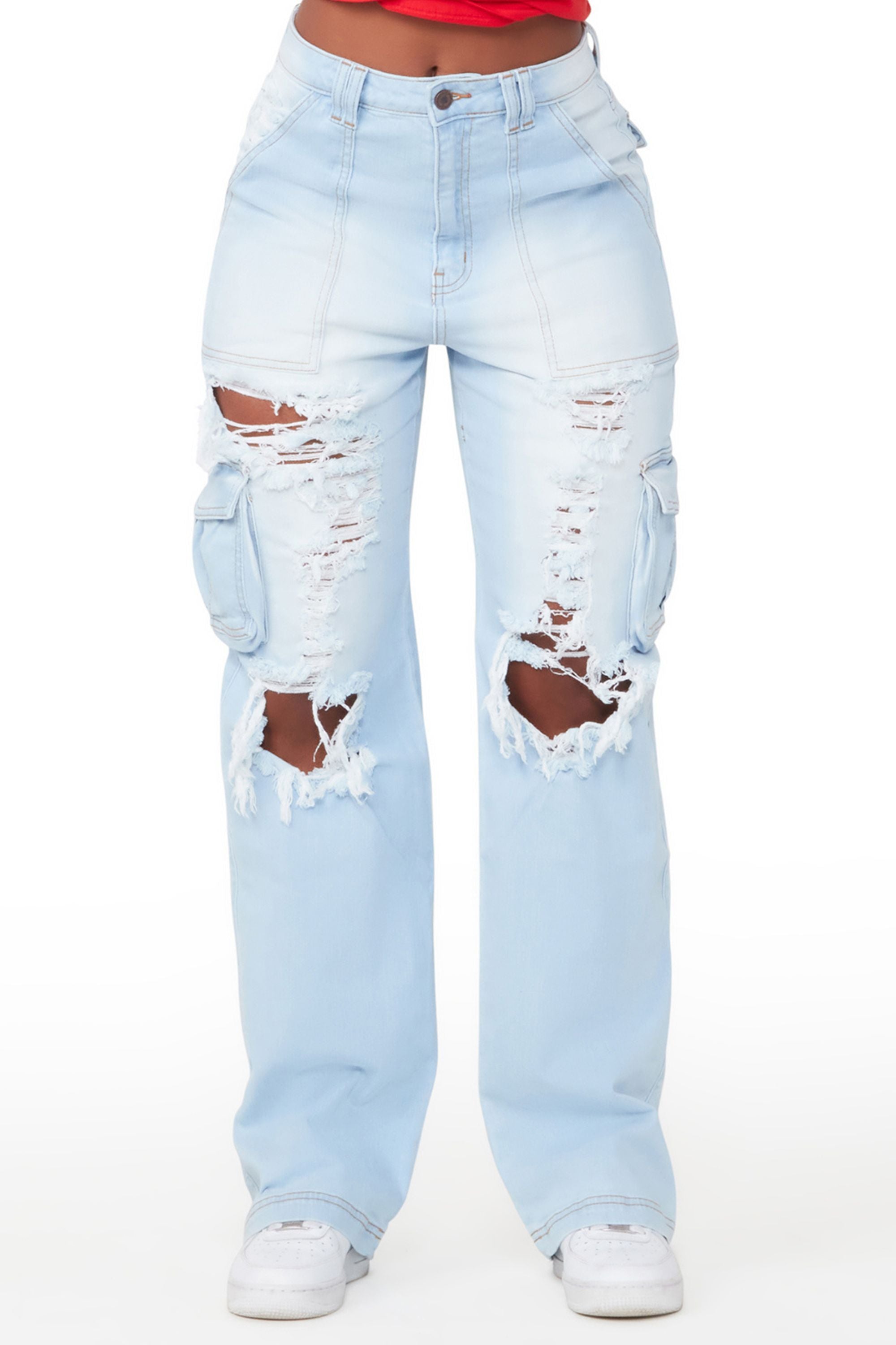 Ximena Light Wash Distressed Wide Leg Jean