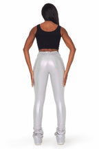 Zaniyah Metallic Silver PU Super Stacked Pant