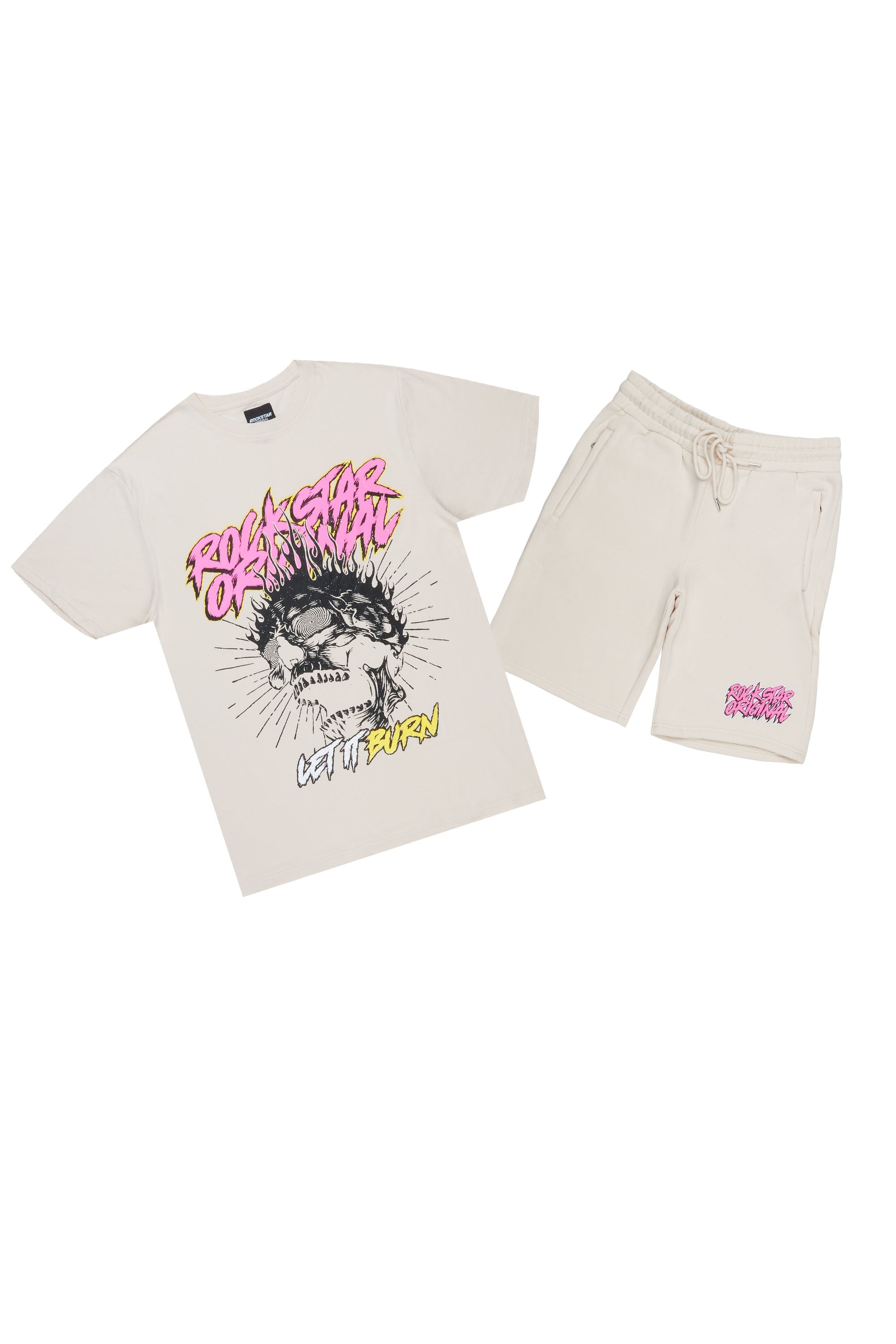 Zev Beige Graphic T-Shirt/ Short Set