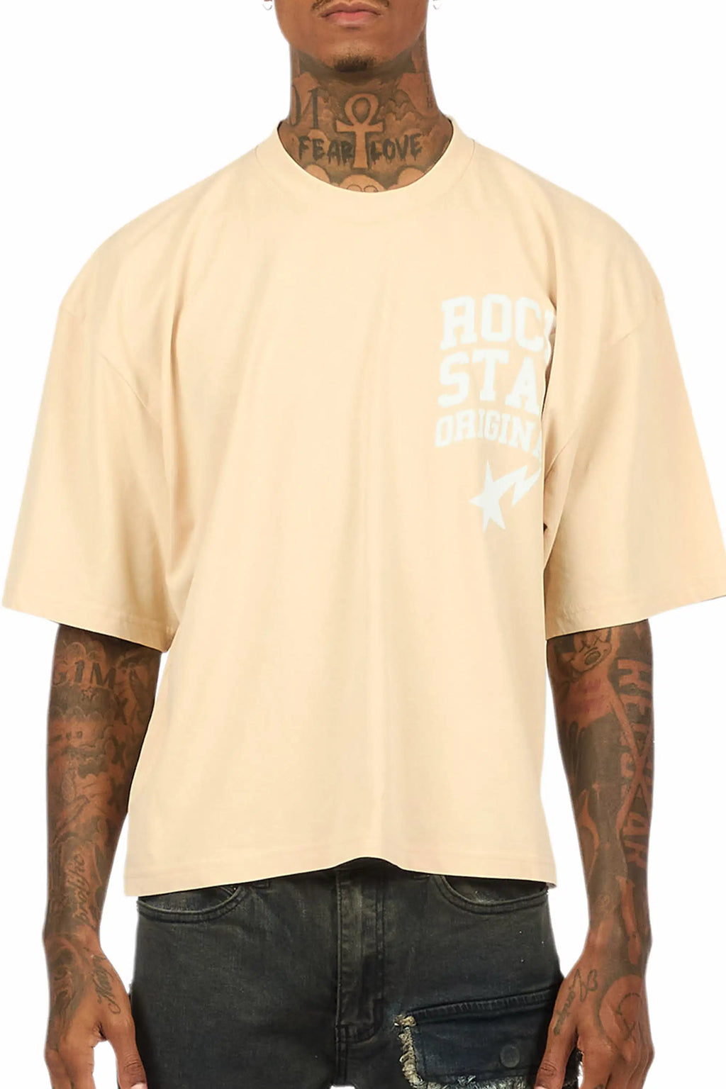 Gerrit Beige/White Boxy Crop T-Shirt
