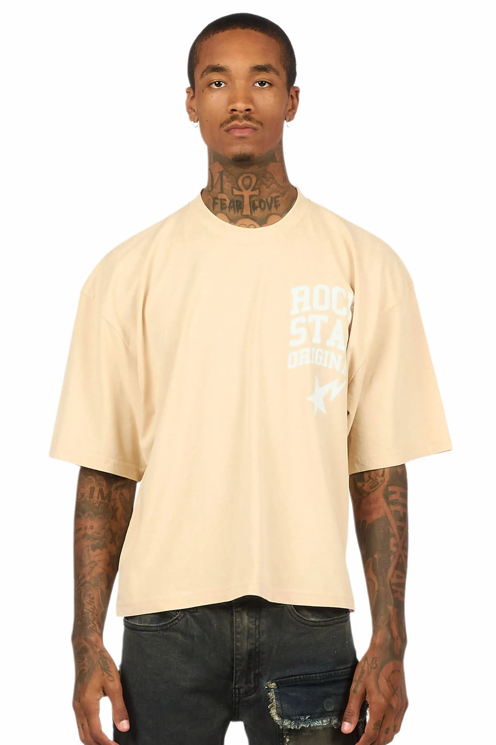 Gerrit Beige/White Boxy Crop T-Shirt