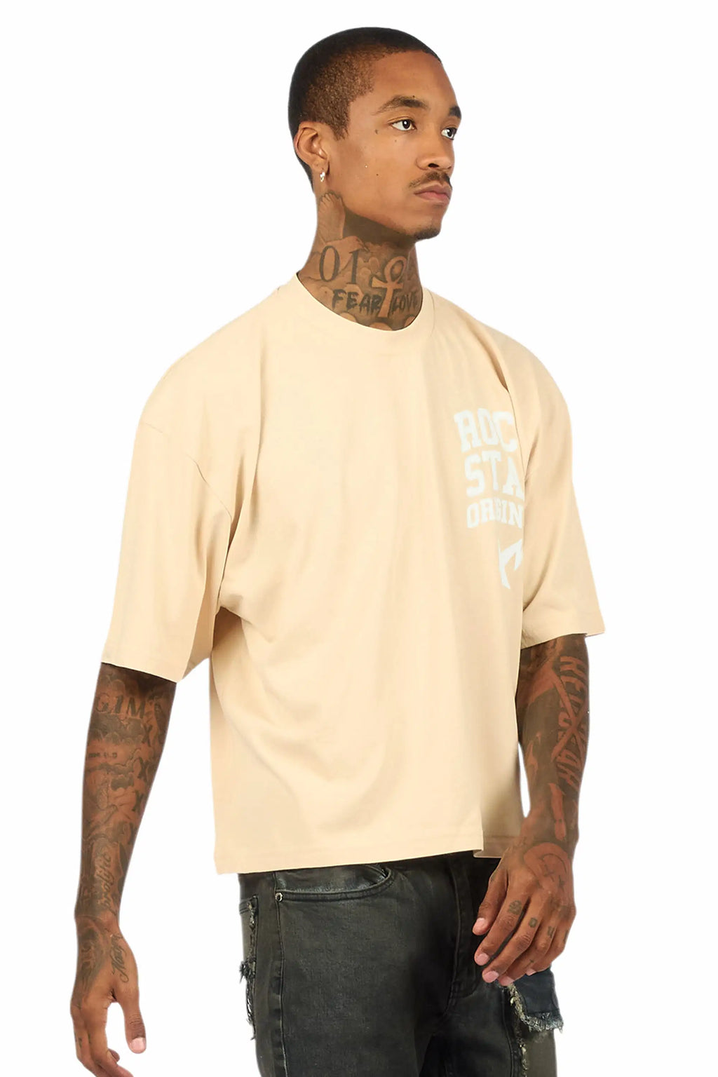 Gerrit Beige/White Boxy Crop T-Shirt