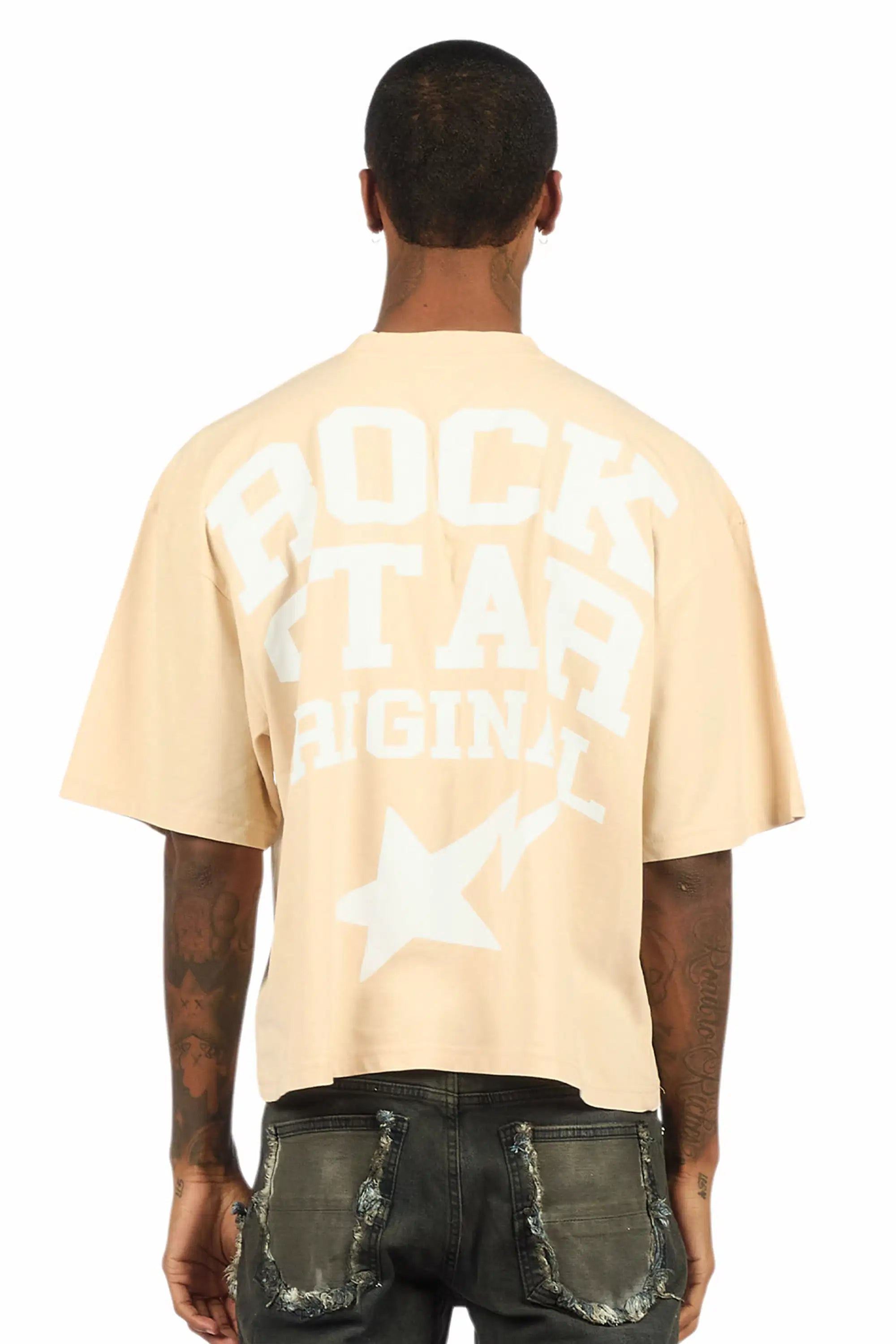 Gerrit Beige/White Boxy Crop T-Shirt