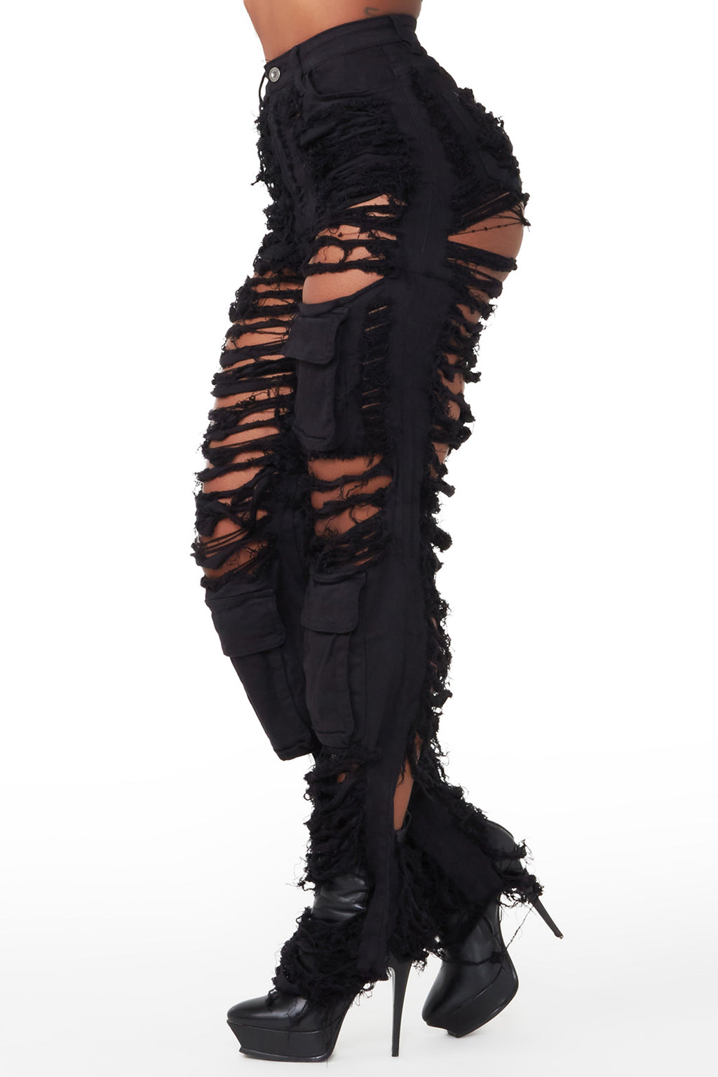 Serenity Black Super Shredded Wide Leg Jean