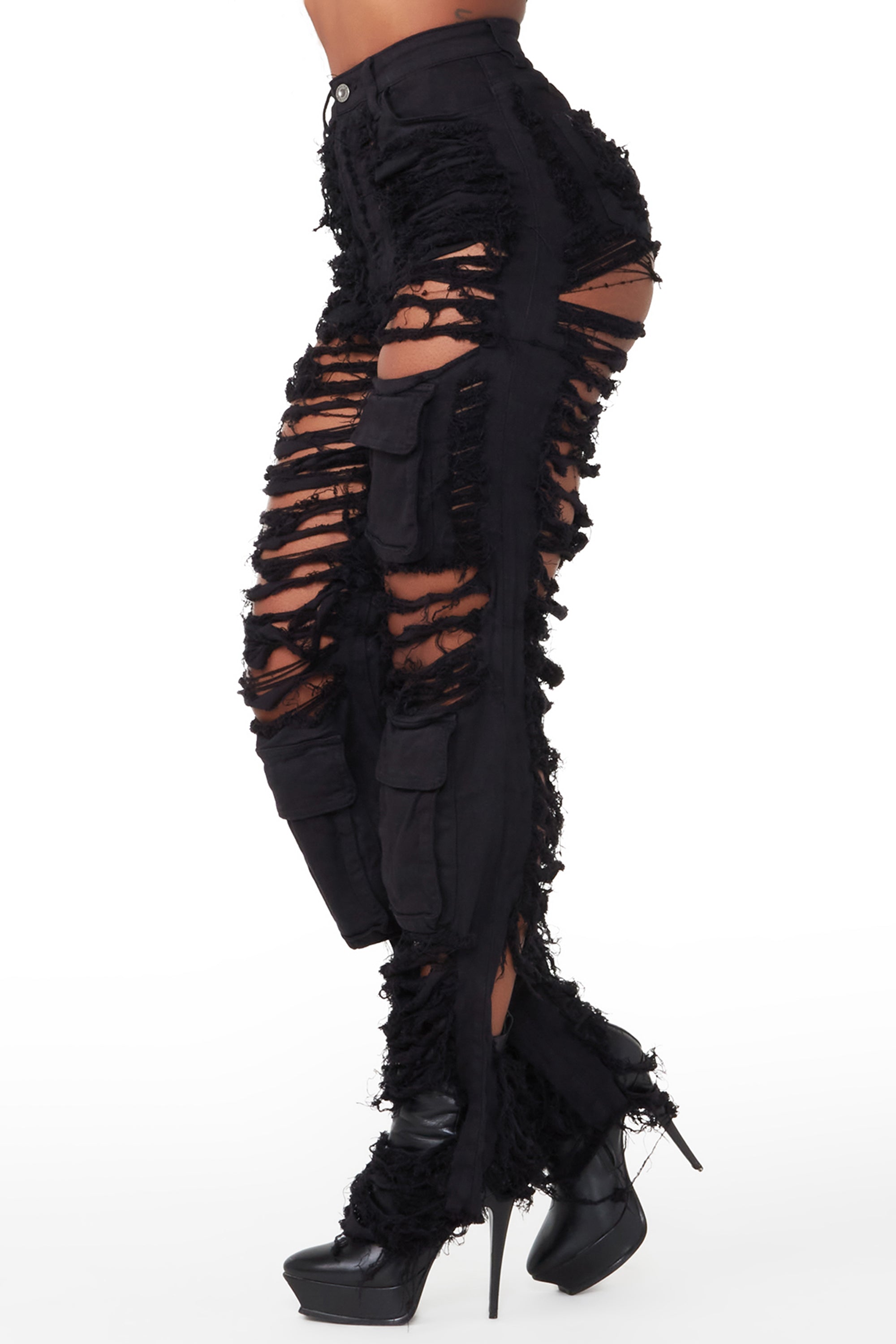 Serenity Black Super Shredded Wide Leg Jean