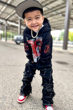 Boys Beni Black Hoodie/Stack Flare Jean Set