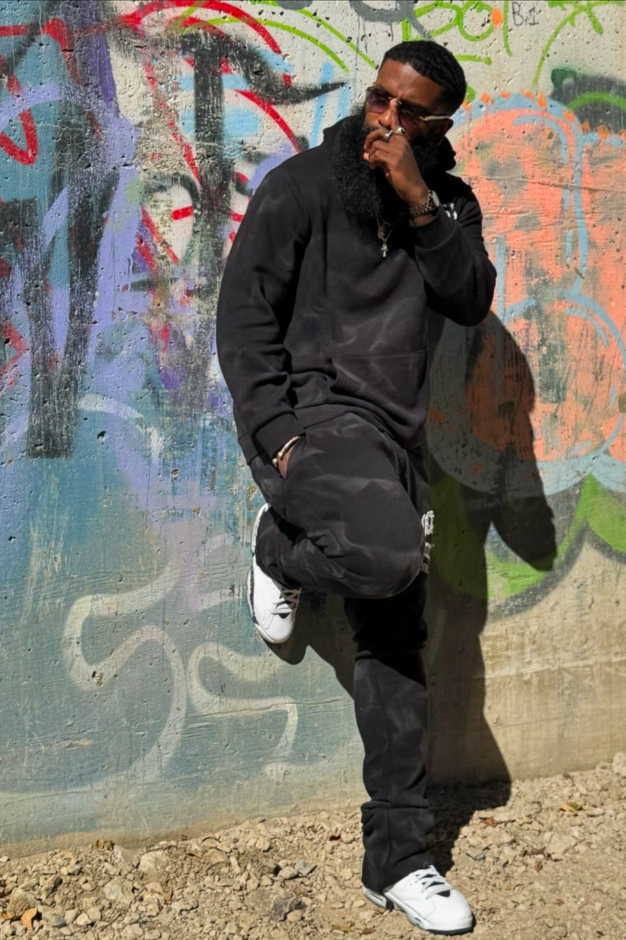 Member Black Hoodie Patchwork Stacked Flare Track Set