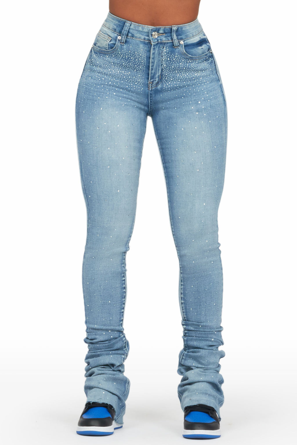 Misty Light Wash Rhinestone Super Stacked Jean