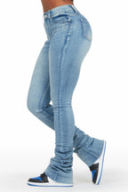 Misty Light Wash Rhinestone Super Stacked Jean