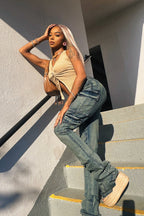 Vixen Tinted Dark Wash Cargo Super Stacked Pant