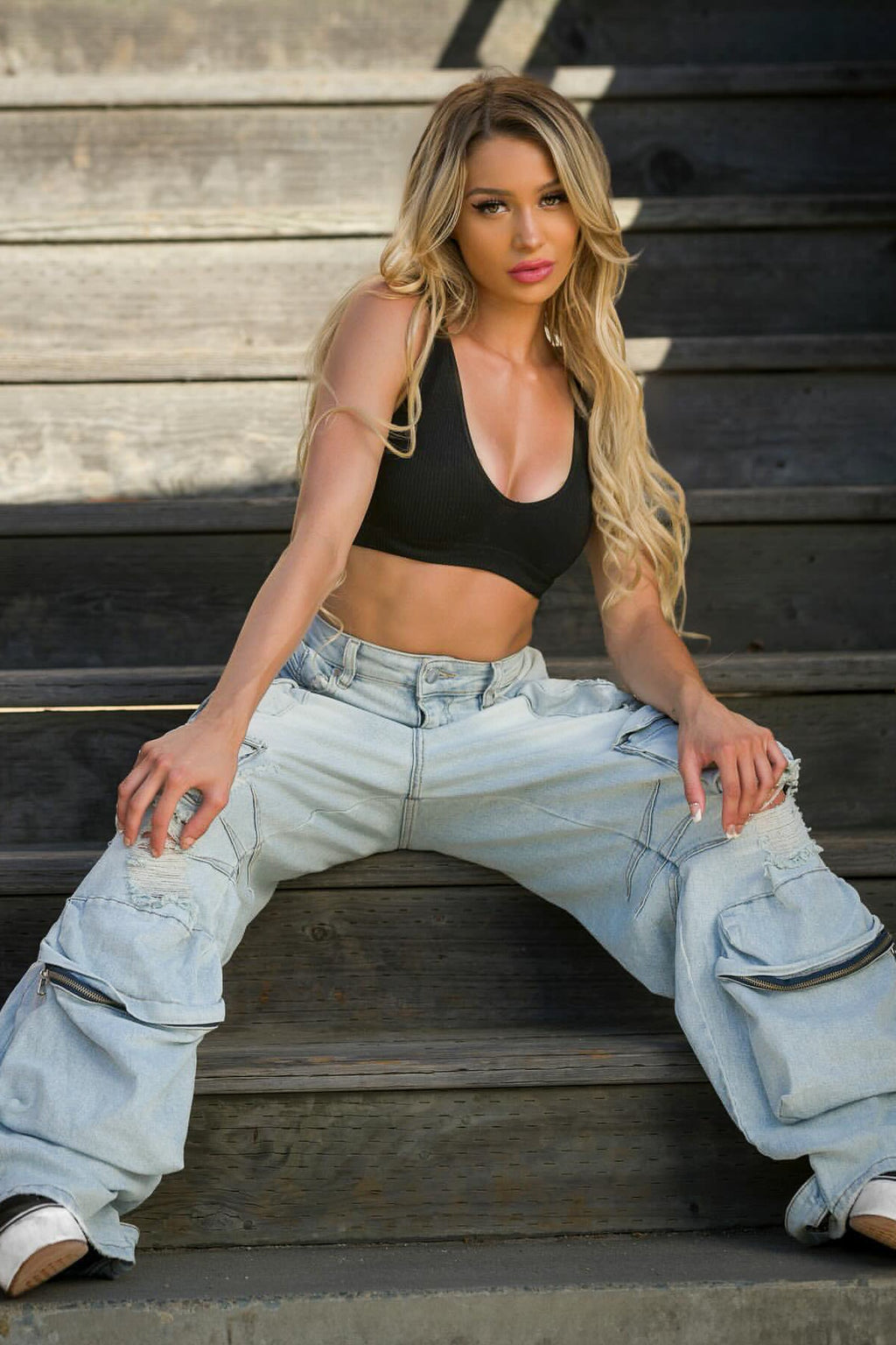 Nakia Tinted Light Wash Cargo Wide Leg Jean