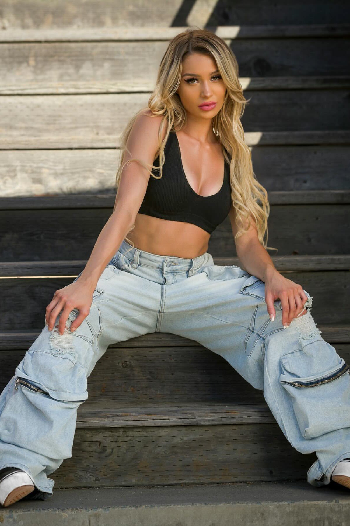 Nakia Tinted Light Wash Cargo Wide Leg Jean